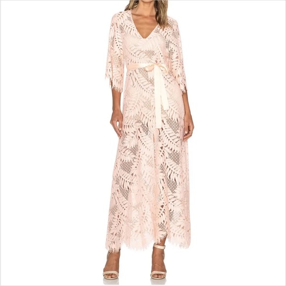 ALEXIS Intermix *Keven* pink embroidered lace maxi dress kaftan caftan S - Picture 1 of 4